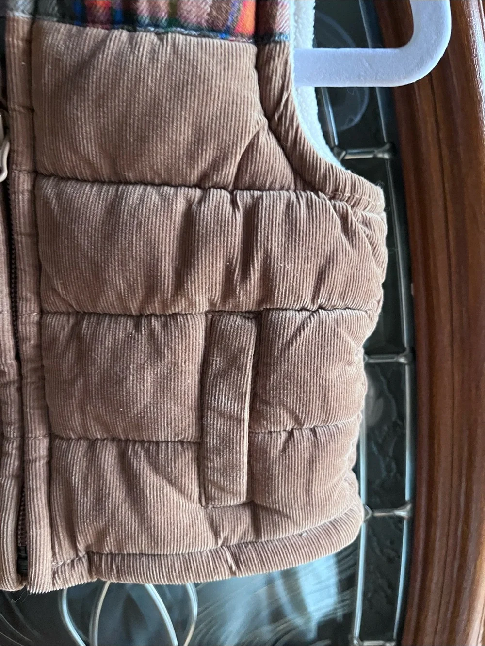 Old Navy Baby Brown Corduroy Vest with Sherpa Collar and Plaid Design NWOT
